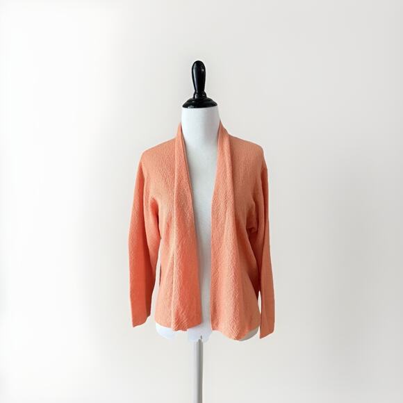 Eileen Fisher Cardigan Women’s Size Large 100% Wool Open Front Orange Peach - Picture 1 of 11